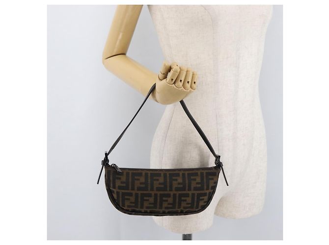 FENDI Zucca Canvas Accessory Pouch Brown Black Auth mr2395A - view 20