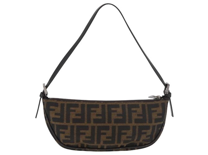 FENDI Zucca Canvas Accessory Pouch Brown Black Auth mr2395A - view 3