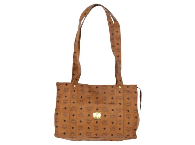Borsa Tote Vicetos Logogram MCM in pelle PVC marrone oro Auth BA12112 D'oro - vista 2