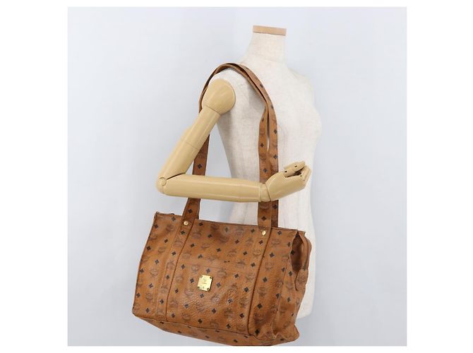 Borsa Tote Vicetos Logogram MCM in pelle PVC marrone oro Auth BA12112 D'oro - vista 22