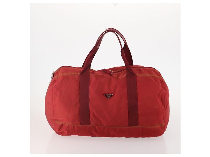 Borsa Boston PRADA in nylon 3 pezzi Rosso Nero Auth 174960 - vista 16