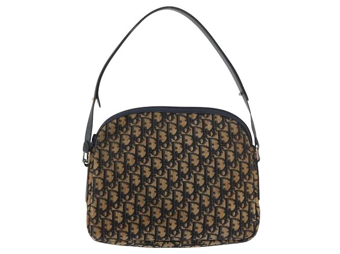 Bolsa de Ombro em Lona Trotter Christian Dior Azul Marinho Dourado Auth ka3862 - vista 2