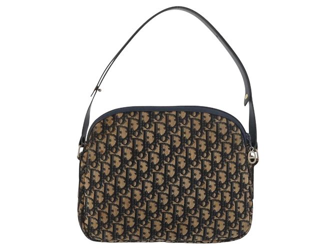 Bolsa de Ombro em Lona Trotter Christian Dior Azul Marinho Dourado Auth ka3862 - vista 3