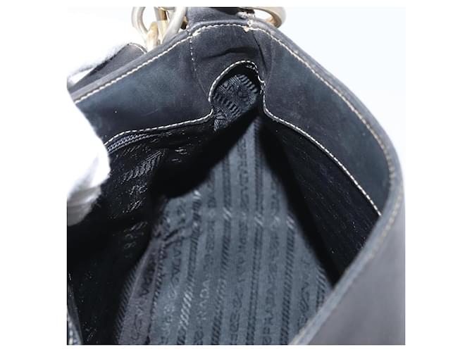 Borsa a Spalla con Catena Prada in Pelle Nera e Oro Auth mr2300 Nero D'oro - vista 20