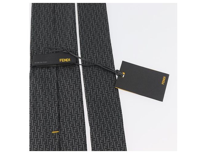 FENDI Cravatta in seta grigia Auth 174924 Marrone - vista 14