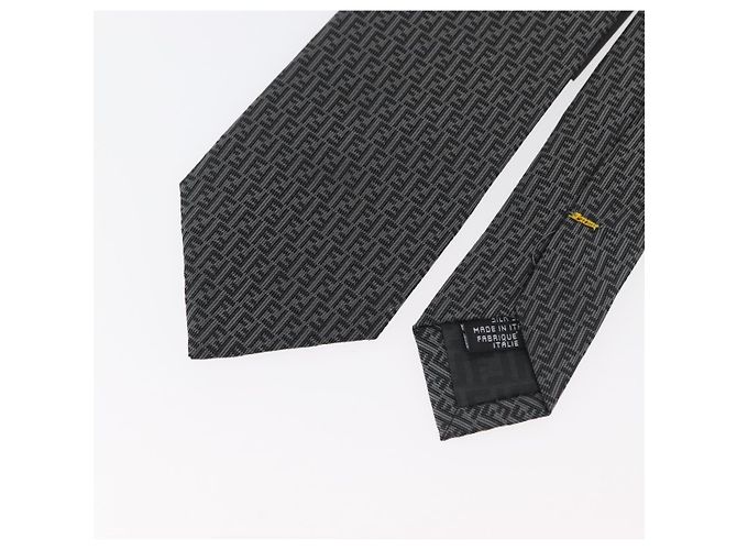 FENDI Cravatta in seta grigia Auth 174924 Marrone - vista 3