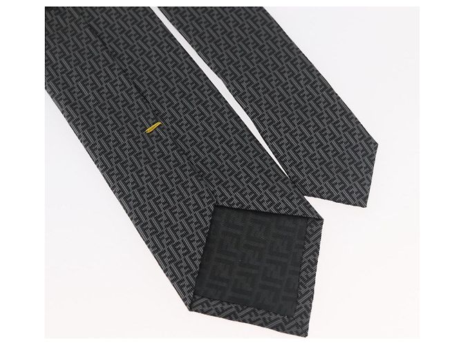 FENDI Cravatta in seta grigia Auth 174924 Marrone - vista 9