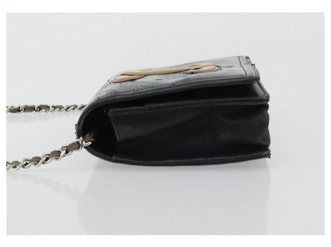 CHANEL COCO Bolsa de Ombro Mark Chain Couro Sintético Preto Prata CC Auth 175799 - vista 5