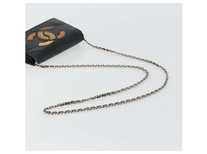 CHANEL COCO Bolsa de Ombro Mark Chain Couro Sintético Preto Prata CC Auth 175799 - vista 7
