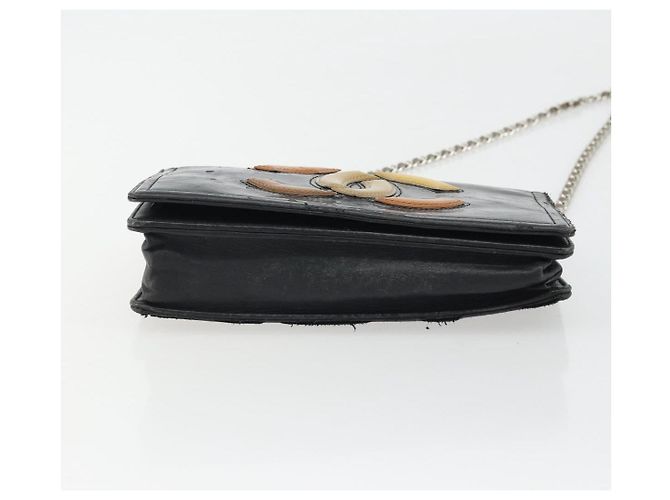 CHANEL COCO Bolsa de Ombro Mark Chain Couro Sintético Preto Prata CC Auth 175799 - vista 9
