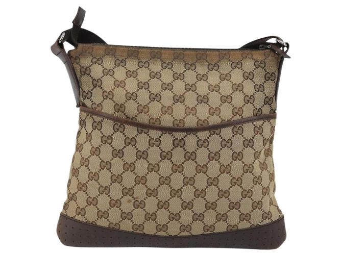 Borsa a Spalla GG Canvas Gucci Beige Argento 145857 Auth 176602 - vista 2