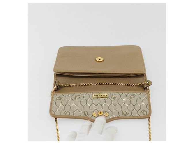 Bolsa de ombro de couro bege dourado Christian Dior Auth 175143 - vista 15
