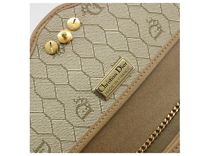 Bolsa de ombro de couro bege dourado Christian Dior Auth 175143 - vista 16
