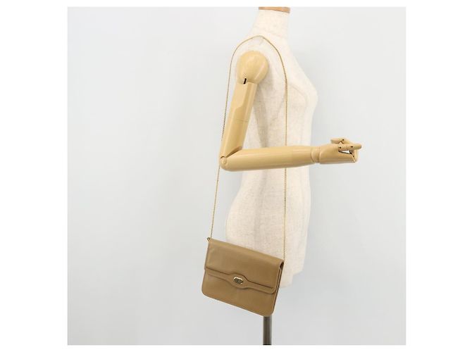 Bolsa de ombro de couro bege dourado Christian Dior Auth 175143 - vista 23