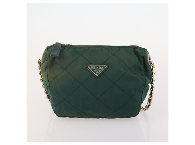 PRADA Borsa a Spalla con Catena Nylon 3 Set Beige Nero Verde Auth 174962 - vista 16