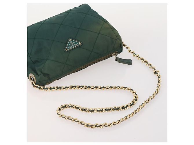 PRADA Borsa a Spalla con Catena Nylon 3 Set Beige Nero Verde Auth 174962 - vista 19