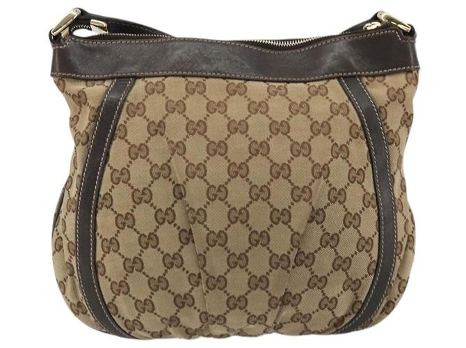 Borsa a Spalla GG Canvas Gucci Beige Oro 203257 Auth ka3983 D'oro - vista 3