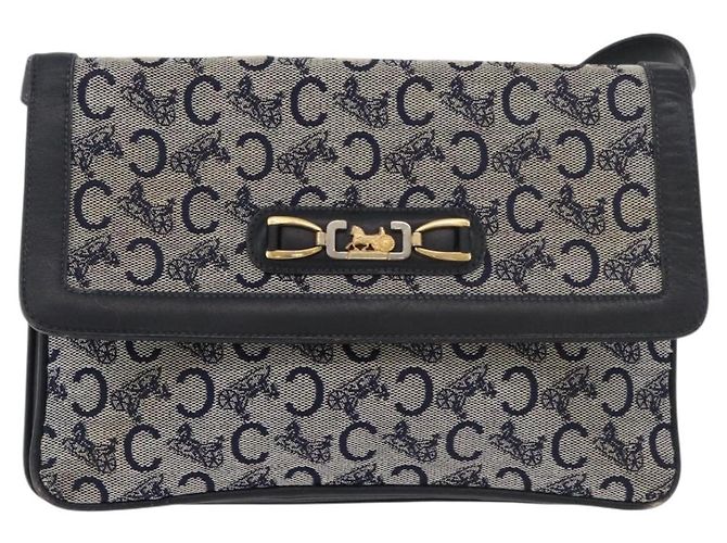 Céline Borsa a Spalla Celine C Sulky in Tela Blu Navy e Oro Auth 176524 D'oro - vista 2