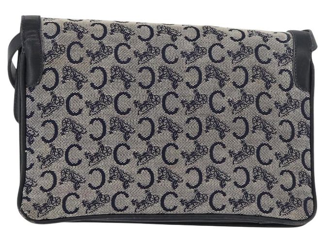 Céline Borsa a Spalla Celine C Sulky in Tela Blu Navy e Oro Auth 176524 D'oro - vista 3