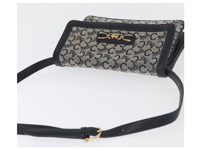 Céline Borsa a Spalla Celine C Sulky in Tela Blu Navy e Oro Auth 176524 D'oro - vista 6