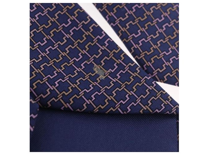 Hermès HERMES Gravata de Seda Marinha Auth 174890A Azul marinho - vista 10