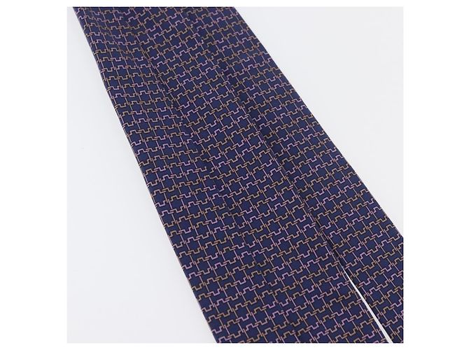 Hermès HERMES Gravata de Seda Marinha Auth 174890A Azul marinho - vista 12