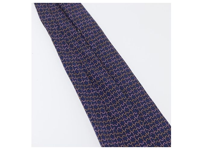 Hermès HERMES Gravata de Seda Marinha Auth 174890A Azul marinho - vista 13
