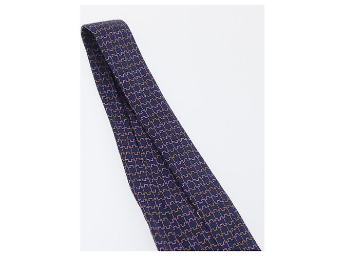 Hermès HERMES Gravata de Seda Marinha Auth 174890A Azul marinho - vista 14
