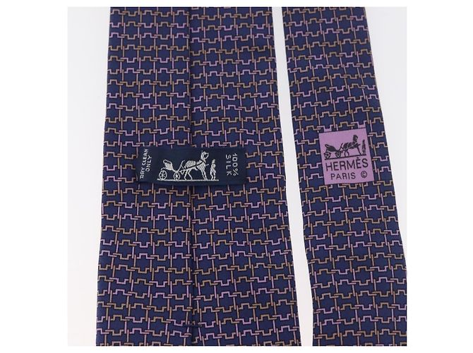 Hermès HERMES Gravata de Seda Marinha Auth 174890A Azul marinho - vista 15
