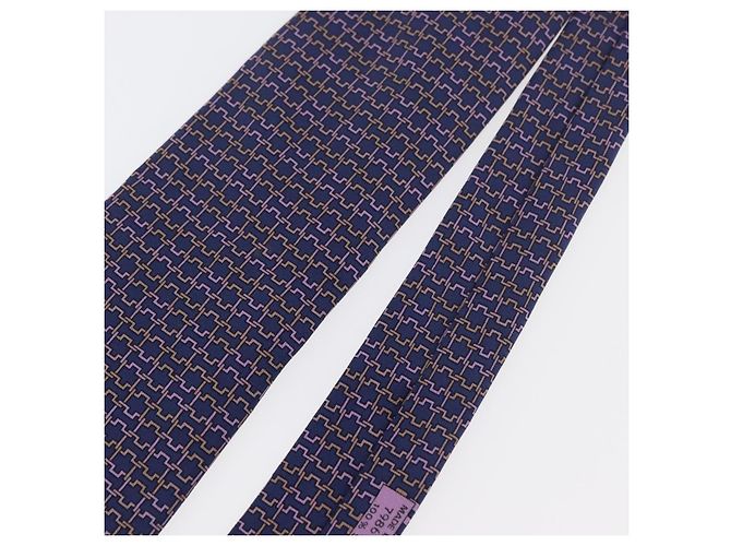 Hermès HERMES Gravata de Seda Marinha Auth 174890A Azul marinho - vista 4