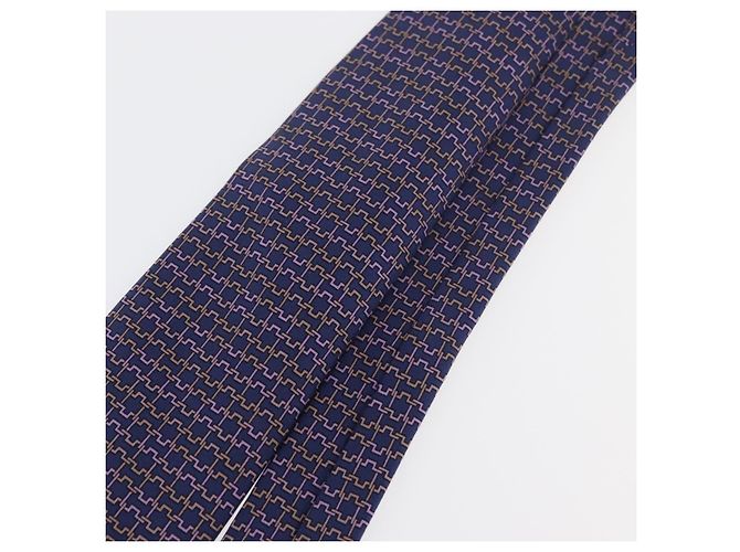 Hermès HERMES Gravata de Seda Marinha Auth 174890A Azul marinho - vista 5