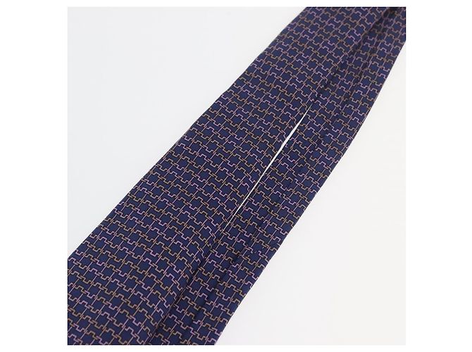 Hermès HERMES Gravata de Seda Marinha Auth 174890A Azul marinho - vista 6