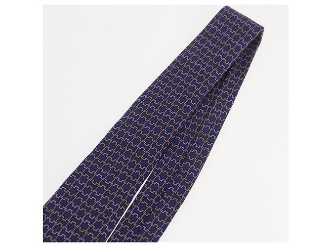Hermès HERMES Gravata de Seda Marinha Auth 174890A Azul marinho - vista 7