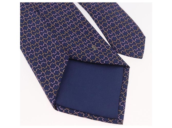 Hermès HERMES Gravata de Seda Marinha Auth 174890A Azul marinho - vista 9