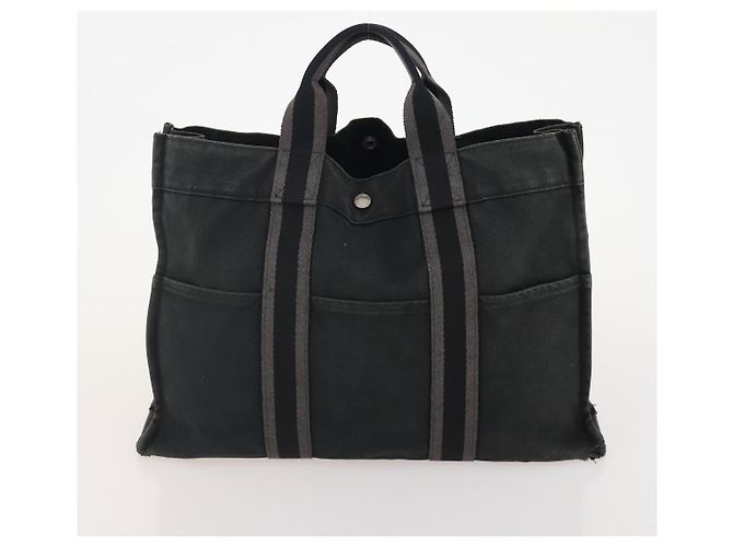 Hermès HERMES Borsa Fourre Tout MM in Tela 2 Set Grigio Nero Auth 175013 Marrone - vista 10
