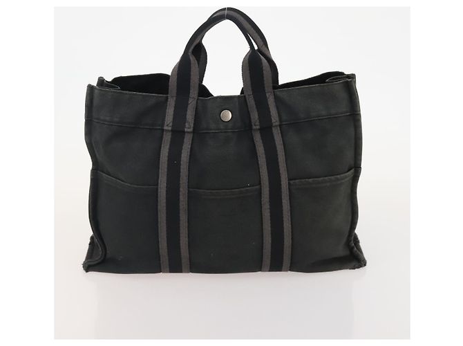 Hermès HERMES Borsa Fourre Tout MM in Tela 2 Set Grigio Nero Auth 175013 Marrone - vista 11