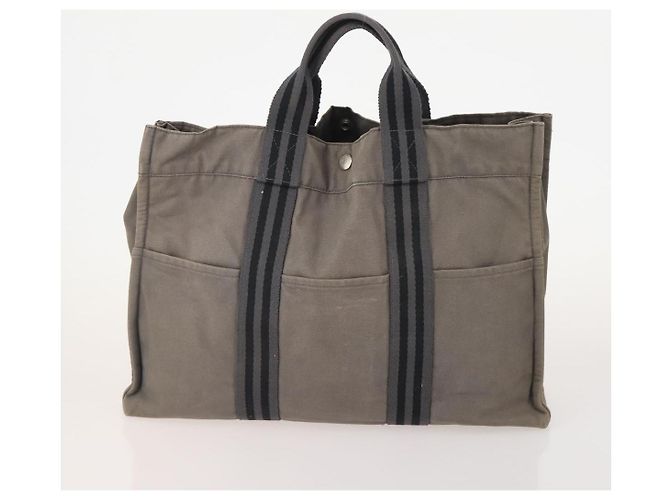Hermès HERMES Borsa Fourre Tout MM in Tela 2 Set Grigio Nero Auth 175013 Marrone - vista 2