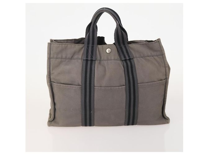Hermès HERMES Borsa Fourre Tout MM in Tela 2 Set Grigio Nero Auth 175013 Marrone - vista 3