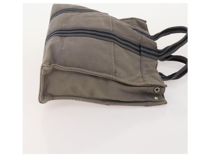 Hermès HERMES Borsa Fourre Tout MM in Tela 2 Set Grigio Nero Auth 175013 Marrone - vista 4