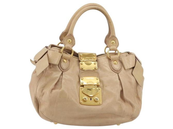 Borsa a mano Miu Miu in pelle beige oro Auth 175444A D'oro - vista 13