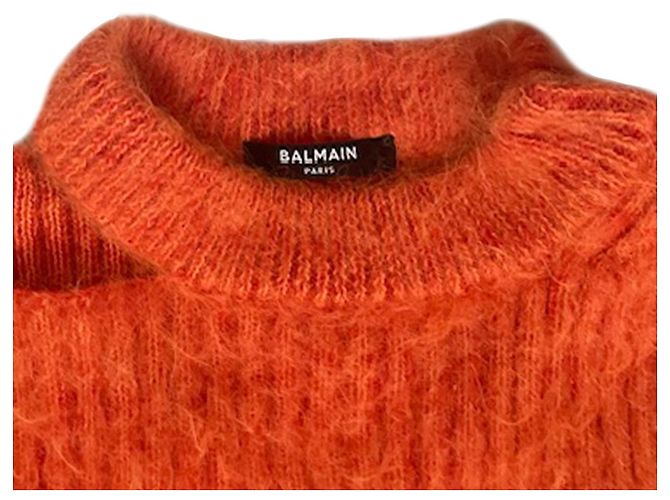 Pull Balmain oversized laranja – malha texturizada – estilo moderno - vista 2