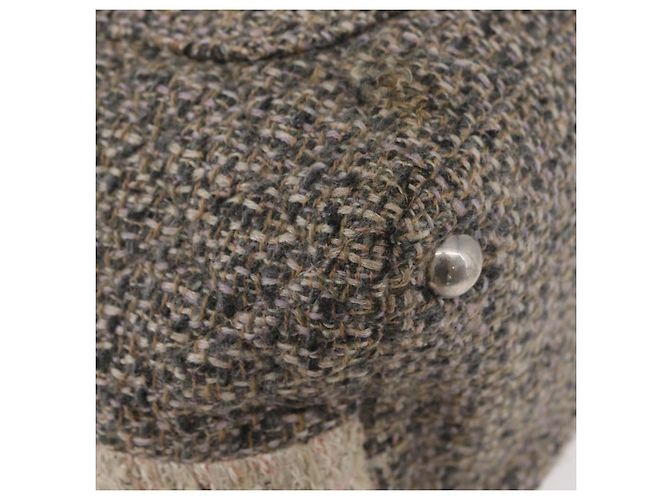 Borsa tote della linea Cambon di CHANEL in tweed grigio argento CC Auth mr2380A Marrone - vista 12