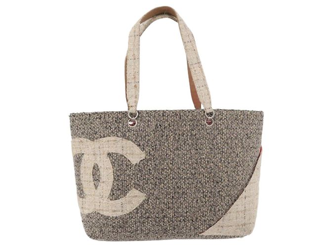Borsa tote della linea Cambon di CHANEL in tweed grigio argento CC Auth mr2380A Marrone - vista 2