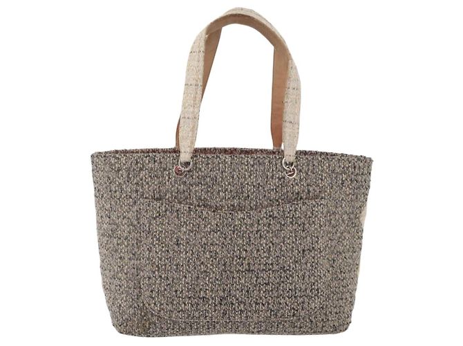 Borsa tote della linea Cambon di CHANEL in tweed grigio argento CC Auth mr2380A Marrone - vista 3