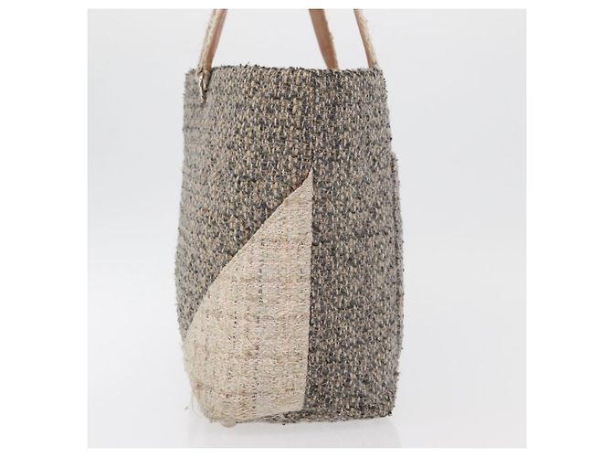 Borsa tote della linea Cambon di CHANEL in tweed grigio argento CC Auth mr2380A Marrone - vista 4