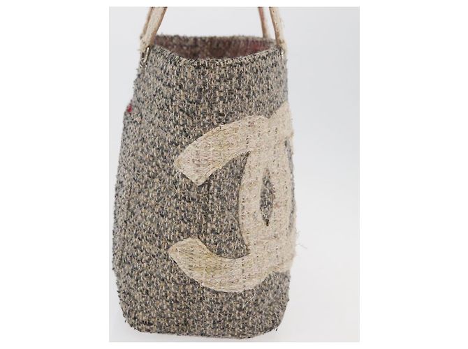 Borsa tote della linea Cambon di CHANEL in tweed grigio argento CC Auth mr2380A Marrone - vista 5
