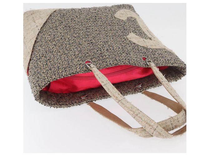 Borsa tote della linea Cambon di CHANEL in tweed grigio argento CC Auth mr2380A Marrone - vista 6
