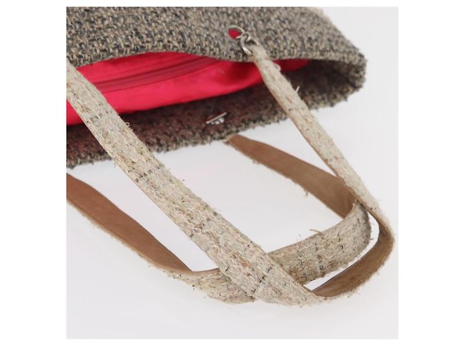Borsa tote della linea Cambon di CHANEL in tweed grigio argento CC Auth mr2380A Marrone - vista 7