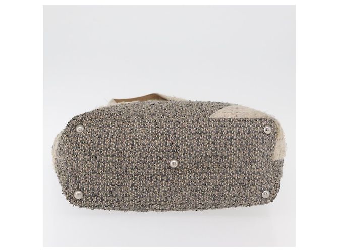 Borsa tote della linea Cambon di CHANEL in tweed grigio argento CC Auth mr2380A Marrone - vista 9