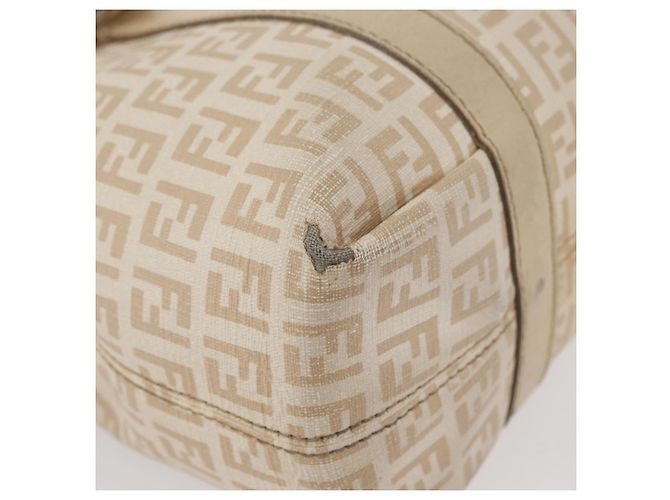 Borsa a mano in tela Zucchino FENDI avorio e oro Auth 175493 - vista 12